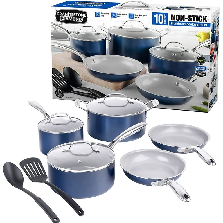 Granitestone Blue 10 Piece Pots and Pans Set Nonstick Cookware Set, Pot and  Pan Set, Kitchen Cookware Sets, Ceramic Cookware Set, Ceramic Pots and