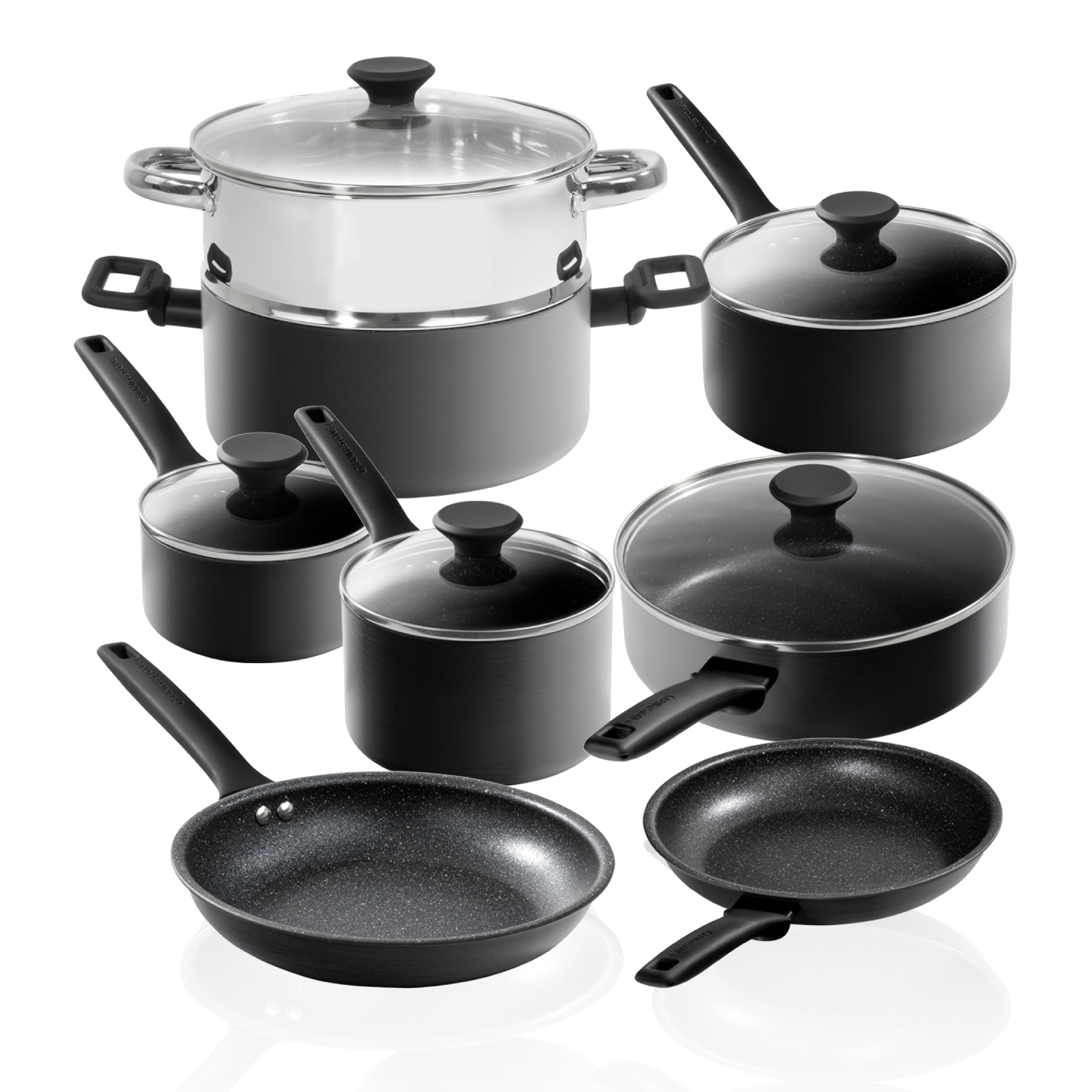 Matte Black Aluminum Nonstick 13-Piece Cookware Set