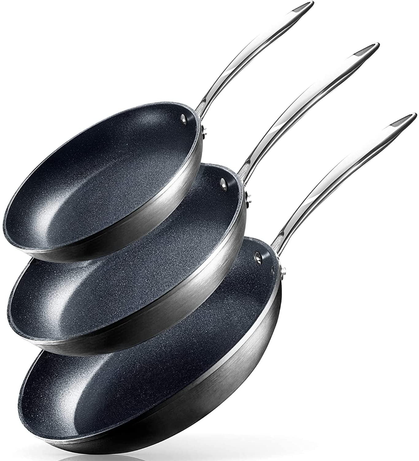 Black Aluminum Non-Stick 3-Piece Fry Pan Set
