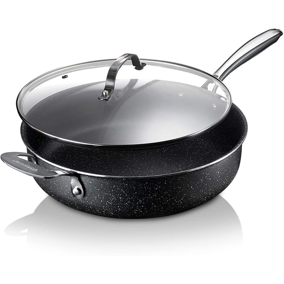 Granitestone Sauté Pan 5.5 Quart Multipurpose Nonstick Jumbo Cooker with Glass Lid Cookware Set, Black