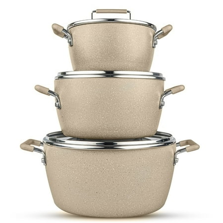 Granitestone 6 Pc Pots and Pans Set Non Stick, 1.5Qt, 3Qt, & 5Qt Nesting Pots Set for Cooking with Induction Cookware Set, Space Saving, Non Toxic, Dishwasher Safe