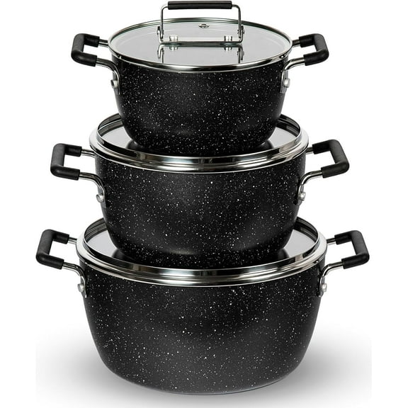 Granitestone 6 Pc Pots and Pans Set Non Stick, 1.5Qt, 3Qt, & 5Qt Nesting Pots Set for Cooking with Induction Cookware Set, Space Saving, Non Toxic, Dishwasher Safe