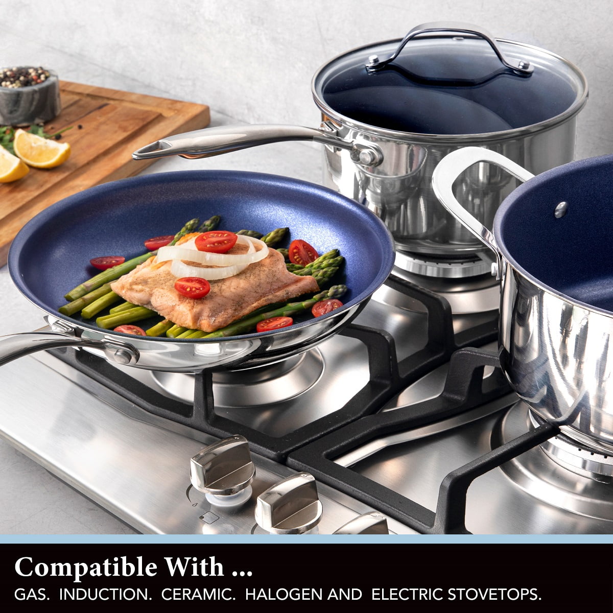 Blue Stainless Steel Nonstick 10" & 11" Fry Pan Set