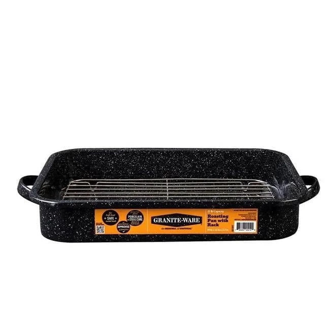 Graniteware 6066970 12 qt. Porcelain Enamel Roaster with Rack, Black
