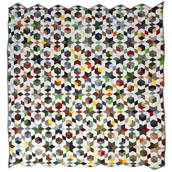 Granma Memory, Hand cut and Patchwork cotton fabric blocks,handmade quilt - Queen