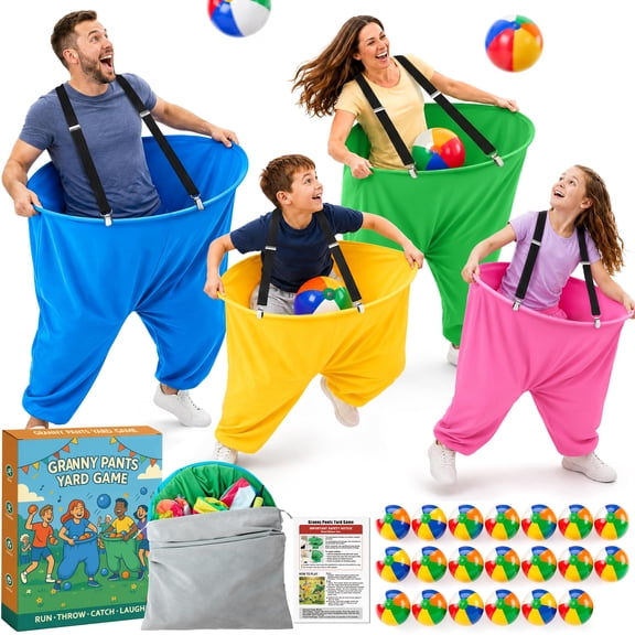 Granny Pants Yard Game for Adults and Kids, Big Pants Ball Catch Game with 2 Giant Pants, Balls, Pumps & Storage Bag, Outdoor Tossing Games for Birthday Party, Backyard Party, Family Reunion