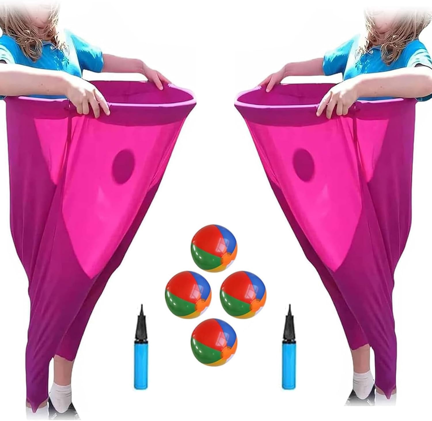 Granny Pants Yard Game Set, Granny Pants Party Rush! Giant Outdoor Party Game with Bouncy Balls and Air Pumps,Fun Family Reunion & Adult Yard Game for Groups (Red-2 Set)