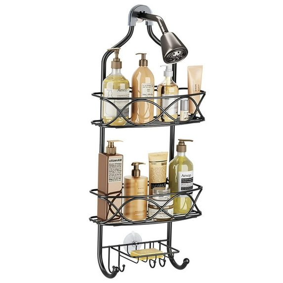 Granny Says Rust Resistant 3-Shelf Steel Suction Cups Bathroom Corner Shower Caddy, Black