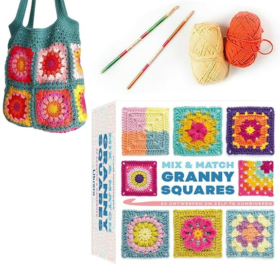 Granny Square Crochet Card Deck 50 Mix & Match Designs, 4x4in Pattern Cards with Step-by-Step Instructions, Portable Knitting & Crochet Board Craft Kit for Beginners and Experienced Crafters