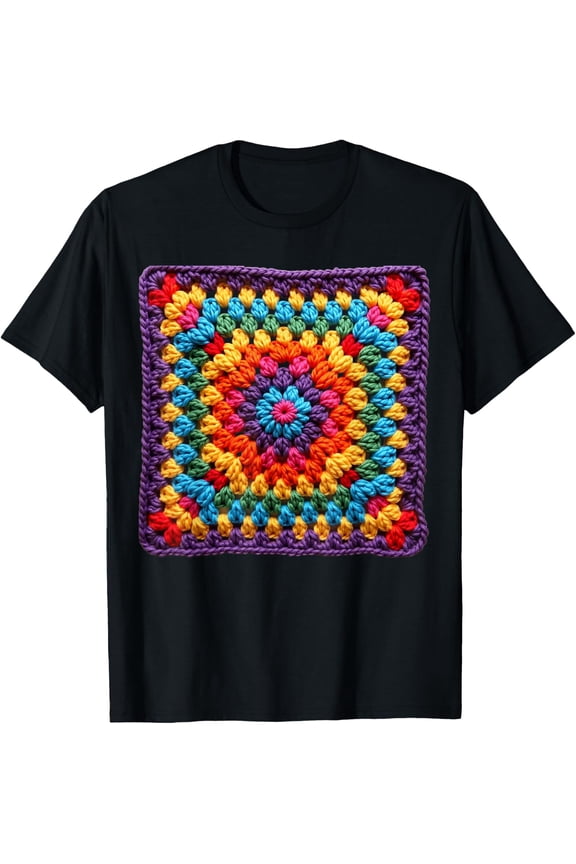 Granny Square Crochet Pattern Seventies Retro T-Shirt Size S-5XL