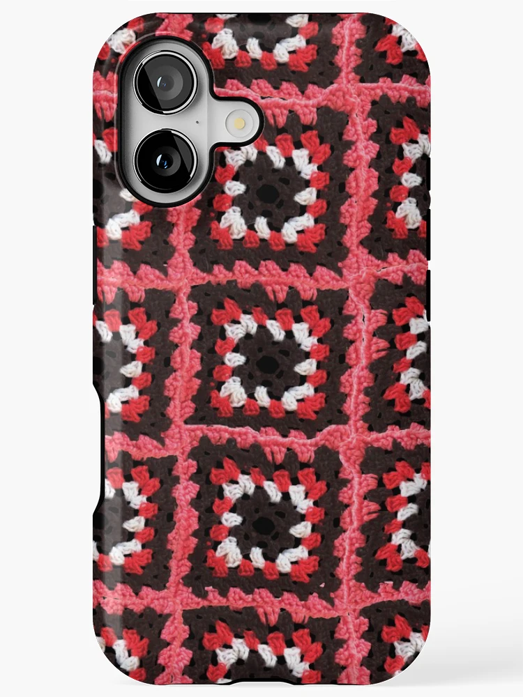 Granny Squares in White, Red and Black iPhone Case for 11 12 13 14 15