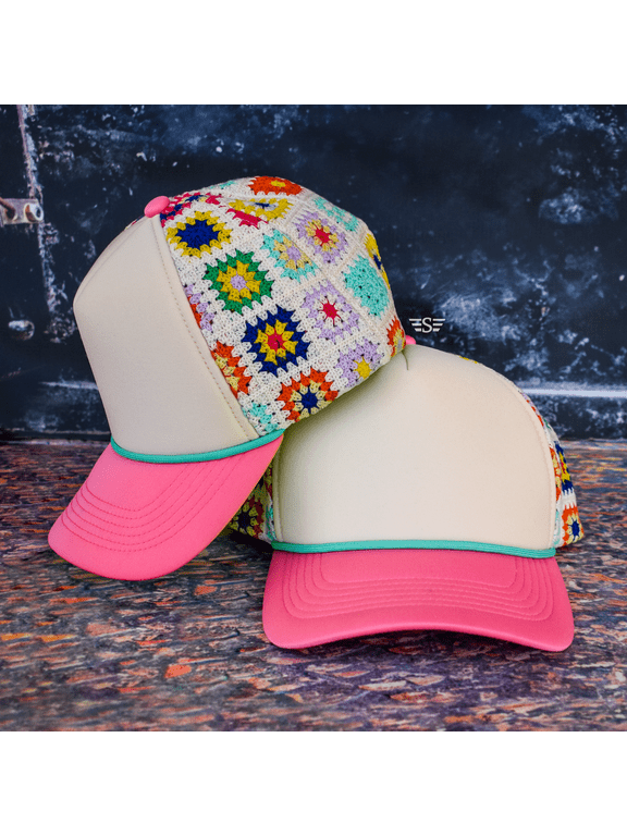 Granny's Patchwork Crochet Foam Trucker Hat