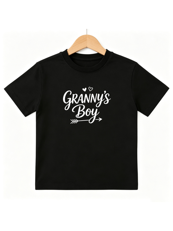 Grannys Boy Arrow Heart Slogan Boys Graphic Tee, Cute Family 100% Cotton Kids Short Sleeve T-Shirt 4-13Y