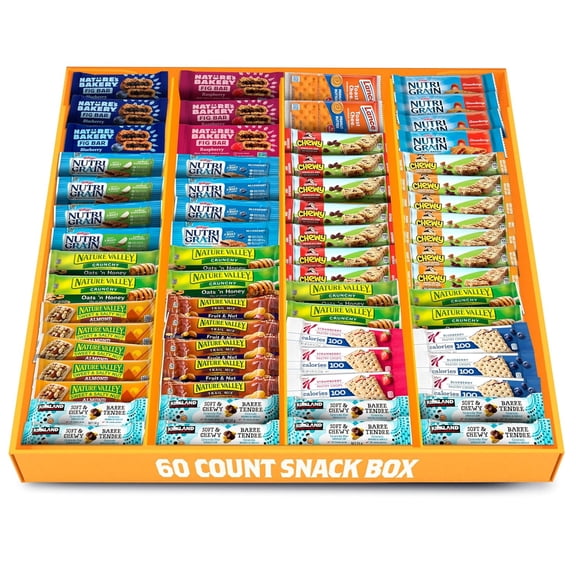 Granola Bars Bulk Variety Pack - Healthy Granola Bars Variety Snack Box for Office Snacks & Healthy Breakfast Bars - Snacks Variety Pack for Adults and Kids (60 Count)