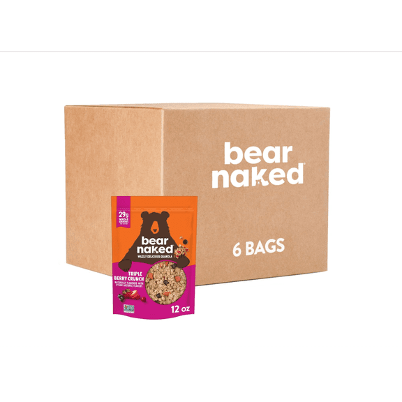 Granola Cereal, Vegan, Breakfast Snacks, Triple Berry Crunch (6 Bags)