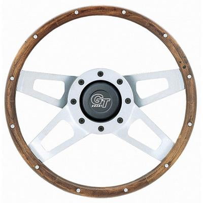 Walnut and Silver Dual-Plane Steering Wheel, 14.75 in