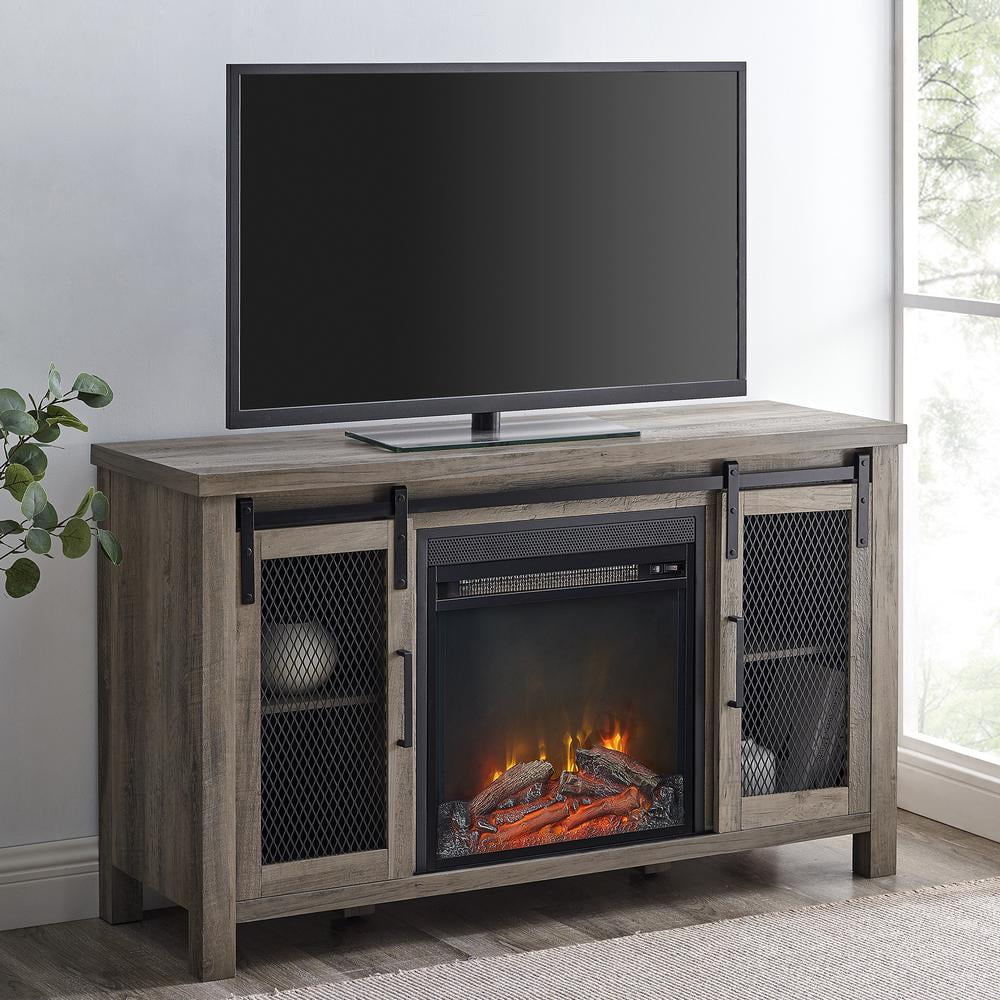"Grant 48"" Rustic Farmhouse Grey Wash MDF Fireplace TV Stand with ...