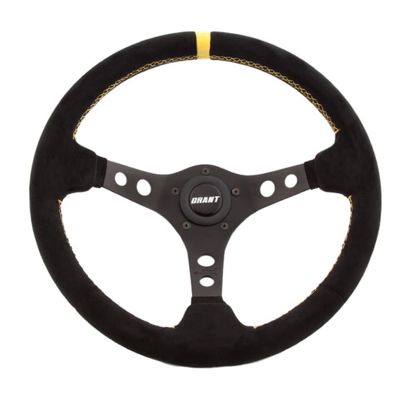 Grant 697 Racing Steering Wheel; Black w/Yellow Marker; 3-Spoke Design;