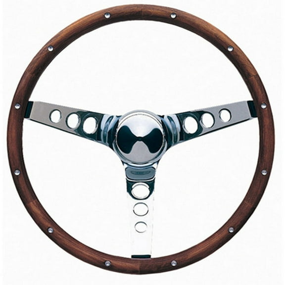 Grant Classic Wood Steering Wheel, 13-1/2 in. Diameter, Walnut Finish, Chrome 3-Spoke Design
