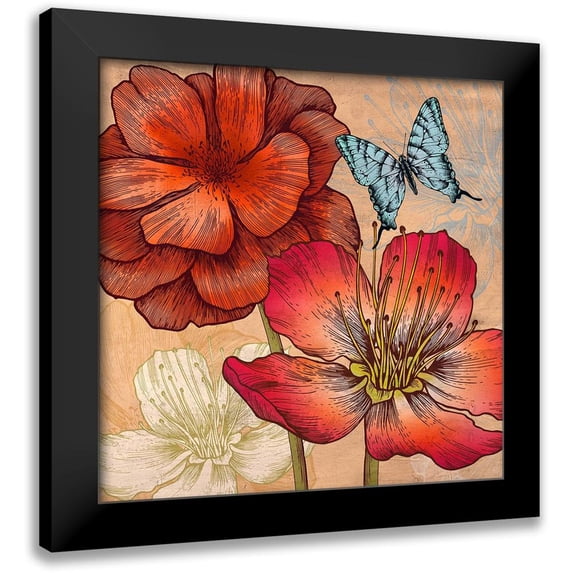 Grant, Eve C. 15x15 Black Modern Framed Museum Art Print Titled - Flowers and Butterflies (detail)
