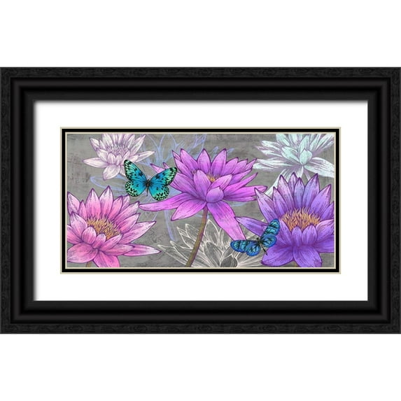 Grant, Eve C. 18x11 Black Ornate Wood Framed with Double Matting Museum Art Print Titled - Nympheas and Butterflies (Ash)