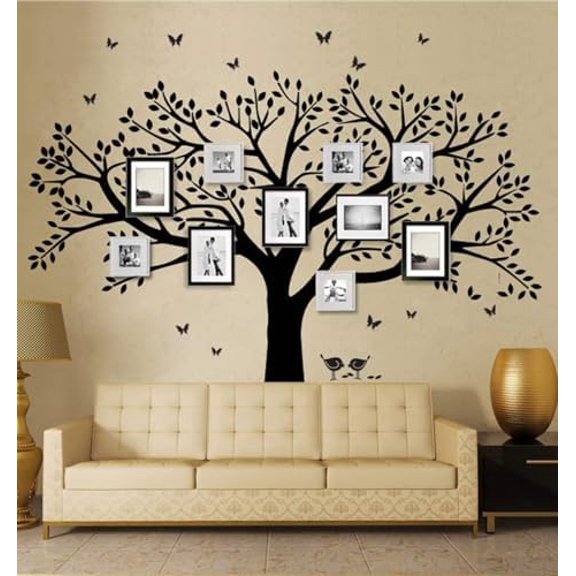 Grant Family Photo Frame Tree Wall Decals Family Tree Decal Living Room Home Decor (108" Wide x 84" Tall) (Black)$$