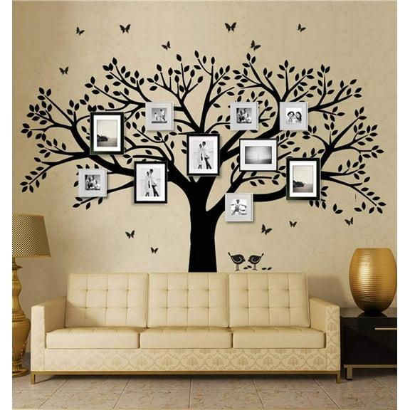 Grant Family Photo Frame Tree Wall Decals Family Tree Decal Living Room Home Decor (108" Wide x 84" Tall) (Black)