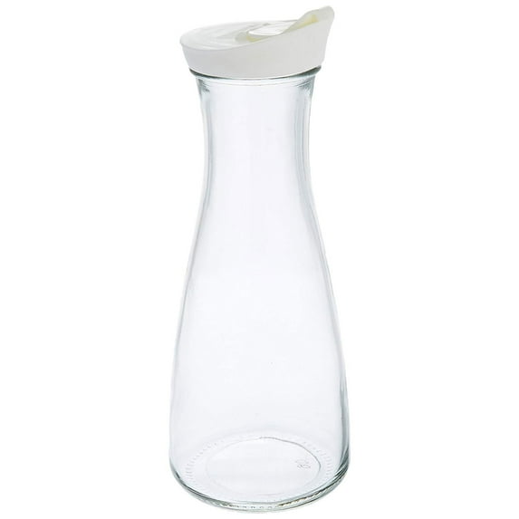 Grant Howard 1 L Glass Carafe & Decanter – Clear Beverage Pitcher with White Screw Top
