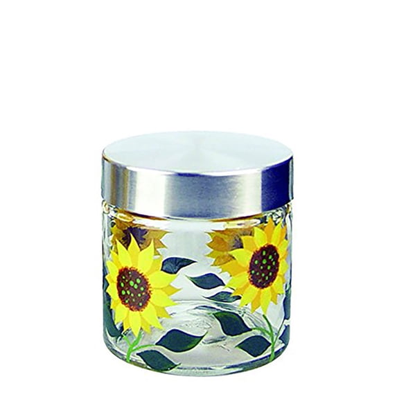 Grant Howard 28 Ounce Small Hand Painted Sunflower Round Kitchen Storage Jar