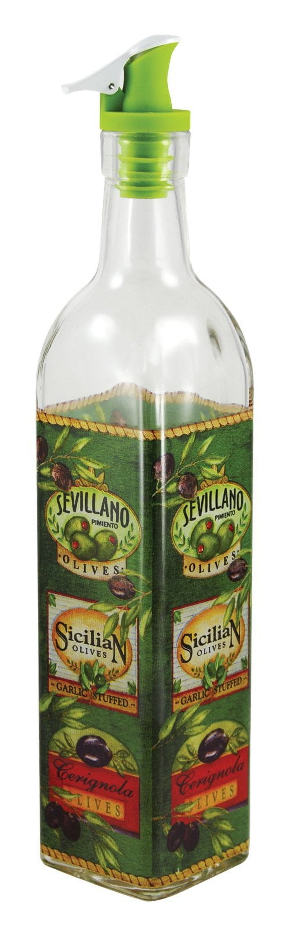 Sicilian Olives Decorative Glass Oil and Vinegar Cruet, 16 oz