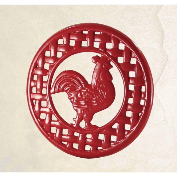 Grant Howard Red Rooster Cast Iron Trivet, 8-Inch  Durable Farmhouse Kitchen Countertop Protector