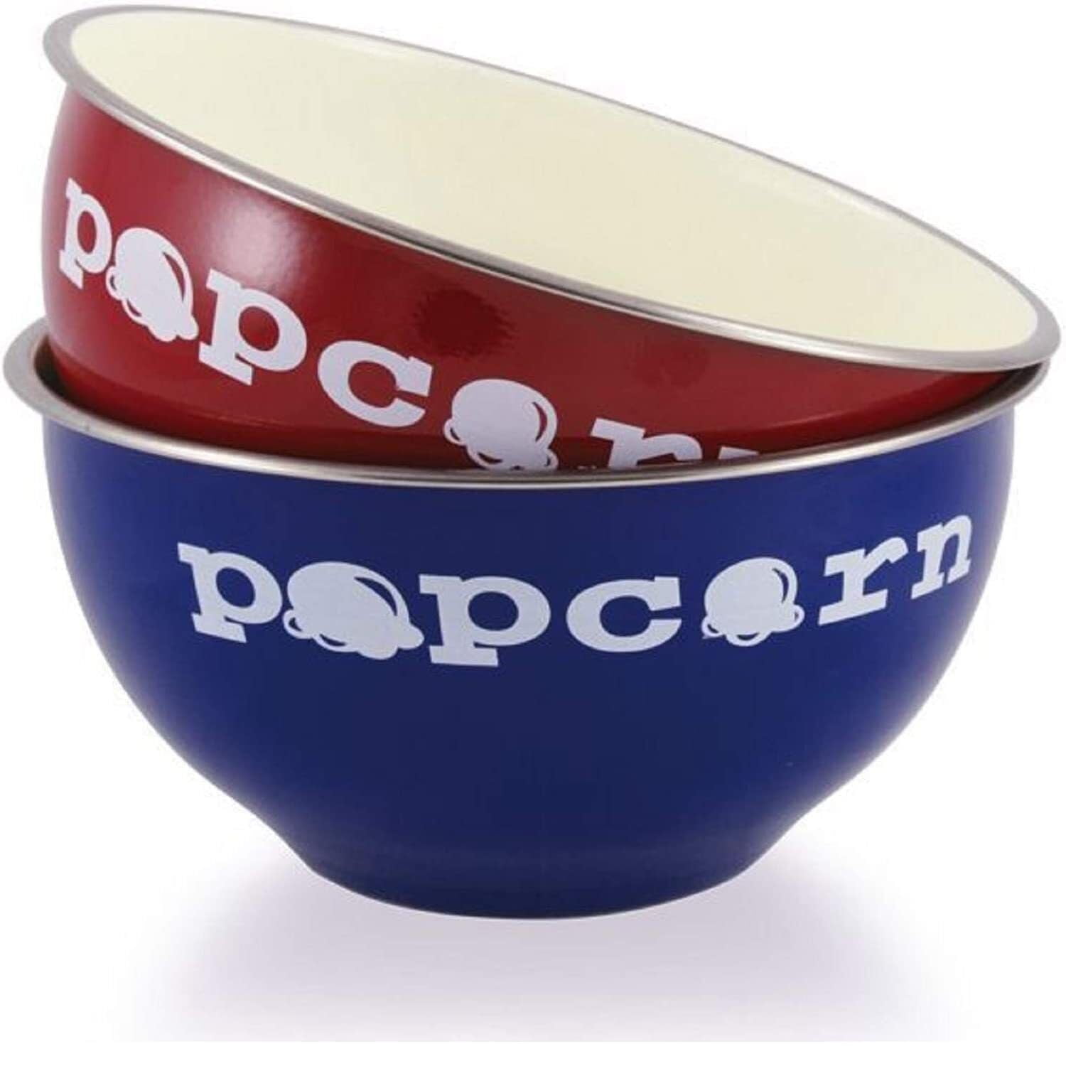 Grant Howard 48 oz Stainless Steel Popcorn Bowl – 6.5" Wide, Assorted Red or Blue