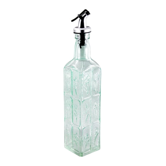 Grant Howard Flowers Bouquet Embossed Glass Square Oil and Vinegar Cruet with Pourer, 16 oz