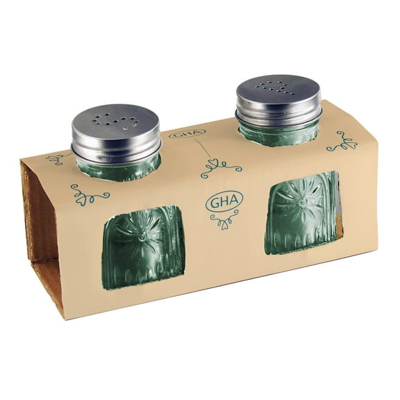Grant Howard Gaudi Embossed Decorative Glass Salt and Pepper Shakers, Two Set, 4 Ounces, Old Fashioned Jar