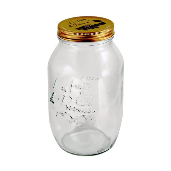 Grant Howard Les Fruits de Provence Preserve jar, Metal Emboss Top, 51 Ounces, Glass Food Storage Canning Container, Clear
