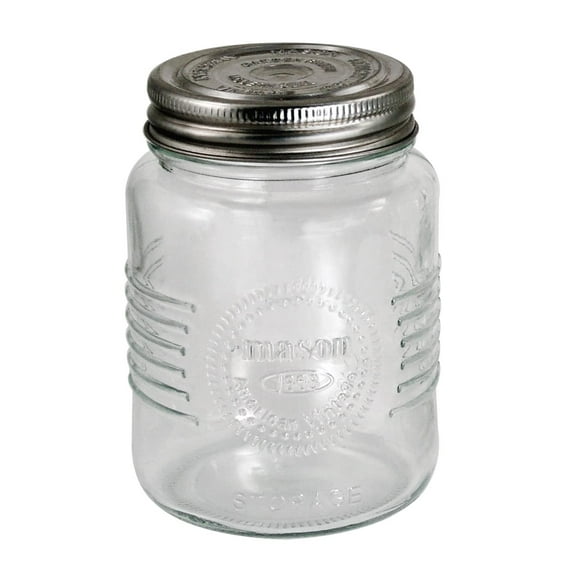 Grant Howard Mason Classics Glass Reserve Jar 12 oz, Clear with Metal Embossed Lid
