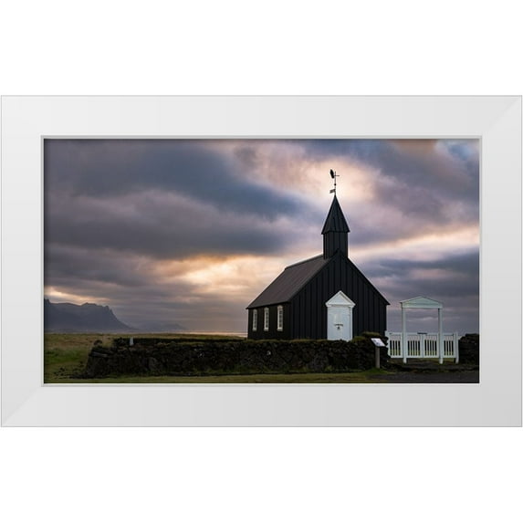 Grant, Lynn 32x20 White Modern Wood Framed Museum Art Print Titled - Black bird enjoying the sunset