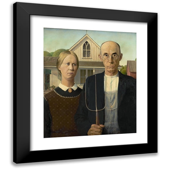 Grant Wood 12x14 Black Modern Framed Museum Art Print Titled - American Gothic (1930)