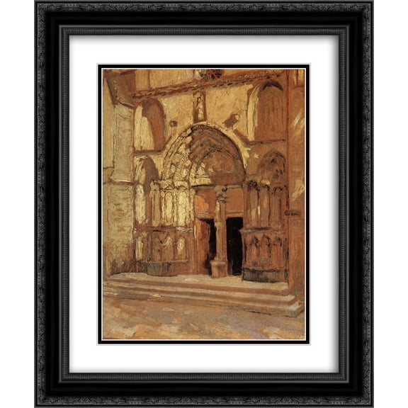 Grant Wood 2x Matted 20x24 Black Ornate Framed Art Print 'The Church doorway '