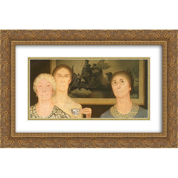 Grant Wood 2x Matted 24x16 Gold Ornate Framed Art Print 'Daughters of Revolution '