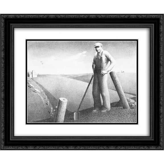 Grant Wood 2x Matted 24x20 Black Ornate Framed Art Print 'In the Spring'