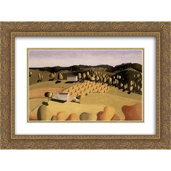 Grant Wood 2x Matted 24x20 Gold Ornate Framed Art Print 'Some of corn '
