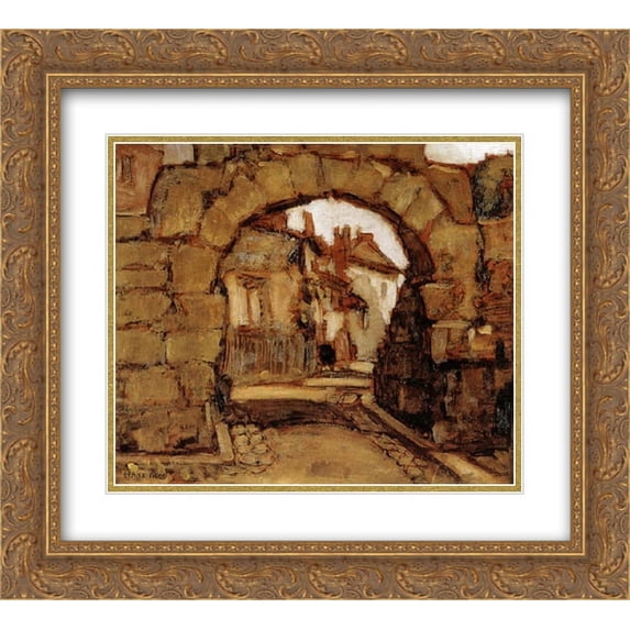 Grant Wood 2x Matted 24x20 Gold Ornate Framed Art Print 'The Gate within The City walls '