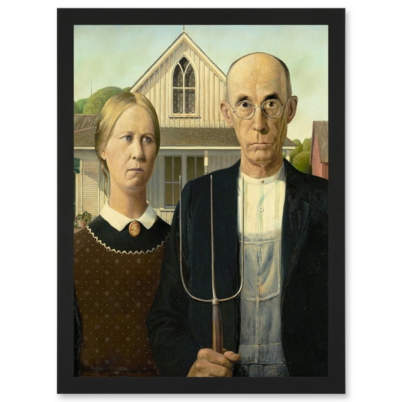 Grant Wood American Gothic Iconic A4 Artwork Framed Wall Art Print