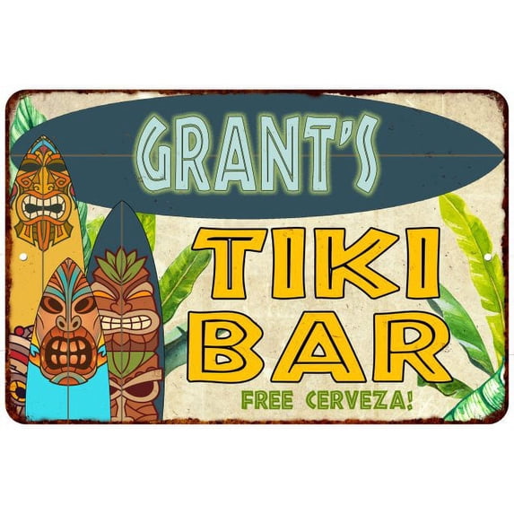 Grant's TIKI BAR Island Sign Metal Wall Decor 8 x 12 High Gloss Metal 208120058200