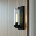thumbnail image 1 of Grantley 1 Light Matte Black Indoor Outdoor Wall Sconce Clear Glass Cylinder Shade, LED Compatible, 1 of 12