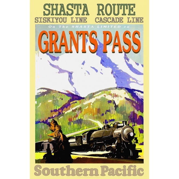 Grants Pass Or Southern Pacific Railroad Shasta Route Train Office Variant 2 Poster , Poster Print Only