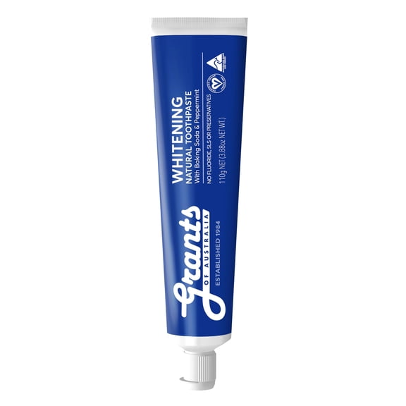 Grants Whitening Toothpaste with Baking Soda & Peppermint - Natural Fluoride Free Toothpaaste - Vegan, Safe for Kids 6+, Adults - Dental & Oral Hygiene Product (110 Grams)