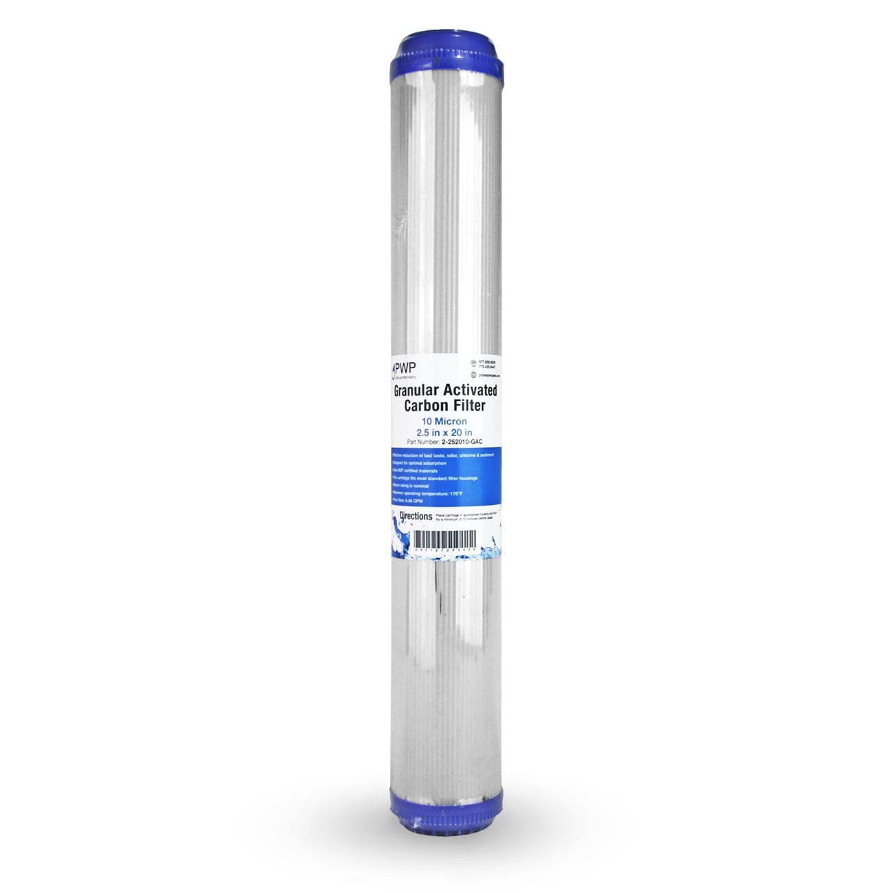 Granular Activated Carbon Water Filter Cartridge Standard 2.5 x20" 10 Micron 4 pack
