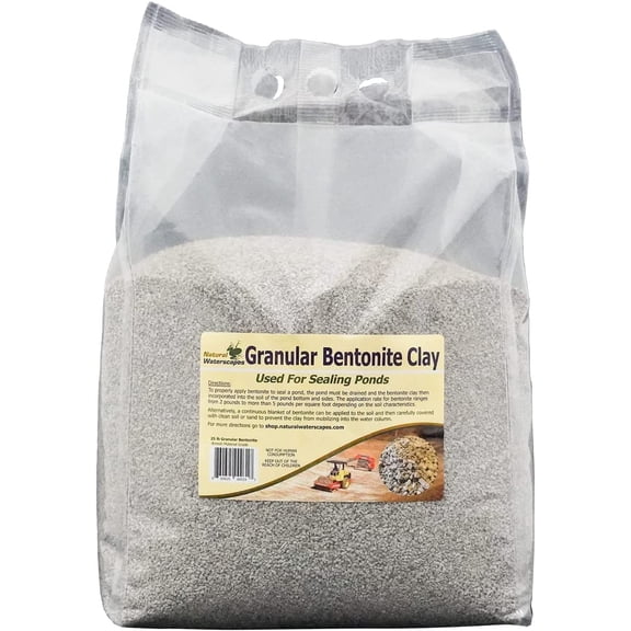 Granular Sodium Bentonite Clay for Pond Sealing - Natural Soil Clay Pond Liner 25 Pounds - Blend of Chips and Powder - Use for Pond Leak Repair & Dam Sealer